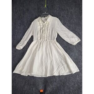 Forever 21 Midi Dress White Fit & Flare Long Sleeve Lace Detail Sz M Cottagecore